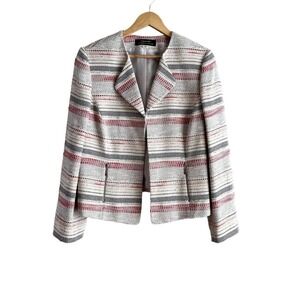 NWT Tahari ASL Open Front Striped Tweed Blazer‎ Jacket in Cream, Size 14